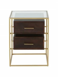 Westwing Collection Table de chevet avec plateau en verre Lyle, larg. 45 x haut. 58 cm -furniture Soldes Table de chevet avec plateau en verre Lyle 4