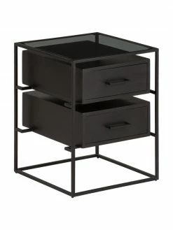 Westwing Collection Table de chevet avec plateau en verre Lyle, larg. 45 x haut. 58 cm