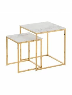 Tables gigognes glamour avec plateau en verre marbré Aruba, 2 élém., Lot de différentes tailles