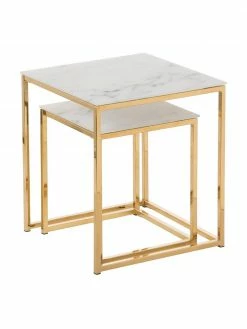 Tables gigognes glamour avec plateau en verre marbré Aruba, 2 élém., Lot de différentes tailles -furniture Soldes Tables gigognes glamour avec plateau en verre marbre Aruba 2 elem 3