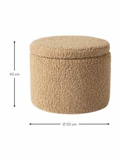 Westwing Collection Tabouret avec coffre tissu bouclé brun Alida, Ø 50 x haut. 42 cm -furniture Soldes Tabouret avec coffre tissu boucle brun Alida 2