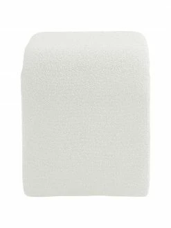 Westwing Collection Tabouret blanc en tissu bouclé Pénélope, larg. 61 x haut. 46 cm -furniture Soldes Tabouret blanc en tissu boucle Penelope 3