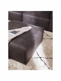 Westwing Collection Tabouret de canapé en cuir recyclé brun-gris Lennon, larg. 88 x haut. 43 cm -furniture Soldes Tabouret de canape en cuir recycle brun gris Lennon 2