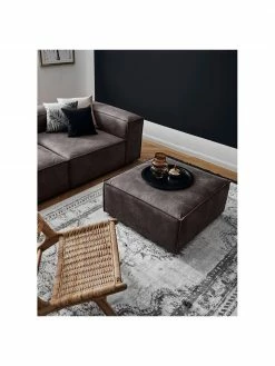 Westwing Collection Tabouret de canapé en cuir recyclé brun-gris Lennon, larg. 88 x haut. 43 cm -furniture Soldes Tabouret de canape en cuir recycle brun gris Lennon 3