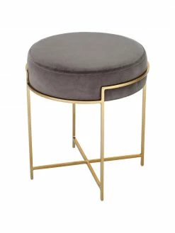 Westwing Collection Tabouret en velours avec structure en métal Madeleine, Ø 40 x haut. 45 cm