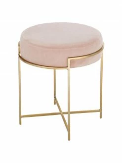 Westwing Collection Tabouret en velours avec structure en métal Madeleine, Ø 40 x haut. 50 cm