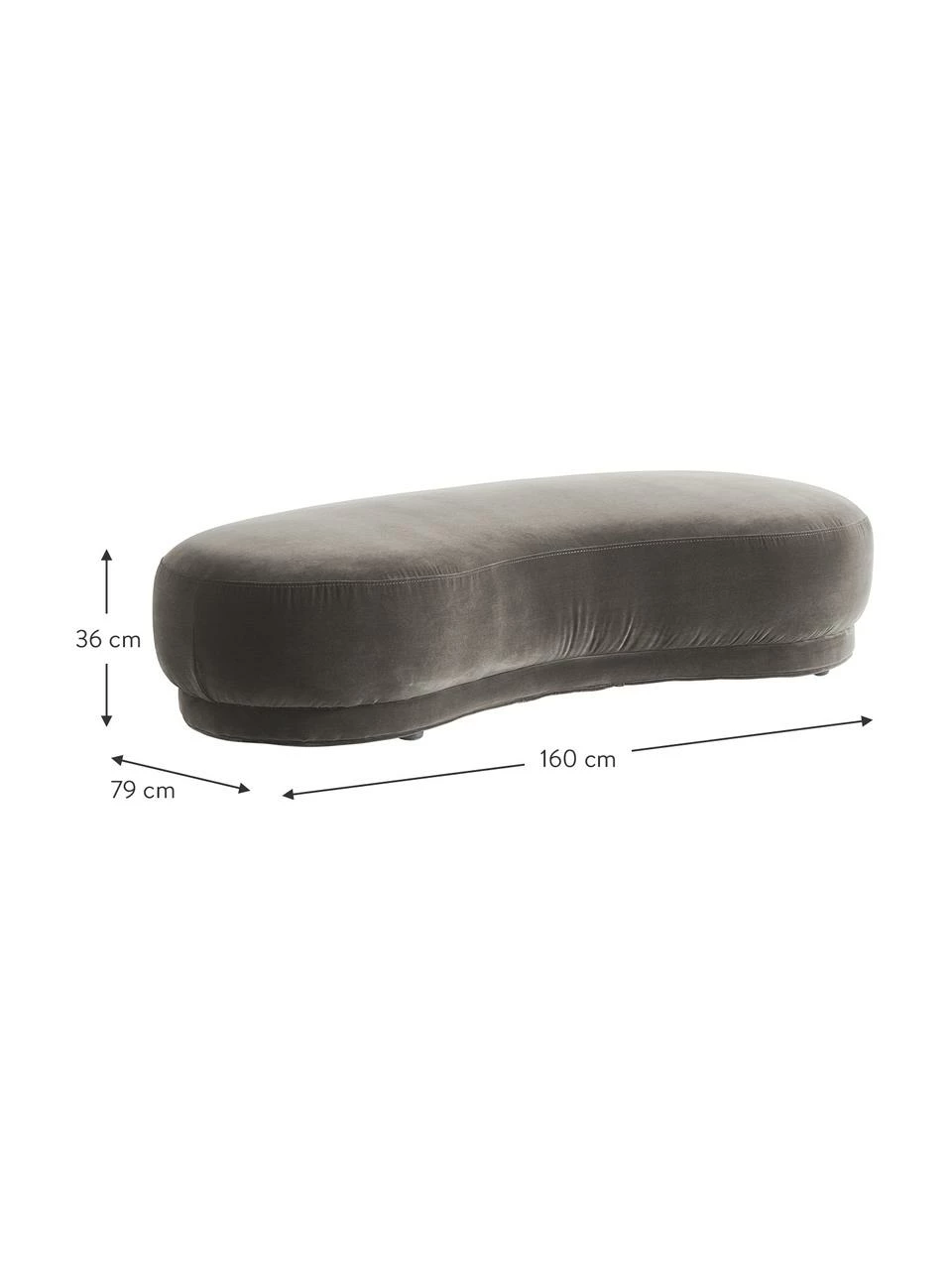 Tabouret en velours gris Coconino, larg. 160 x haut. 36 cm 4 Tabouret en velours gris Coconino, larg. 160 x haut. 36 cm – Image 4