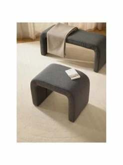 Westwing Collection Tabouret gris en tissu bouclé Pénélope, larg. 61 x haut. 46 cm -furniture Soldes Tabouret gris en tissu boucle Penelope 2