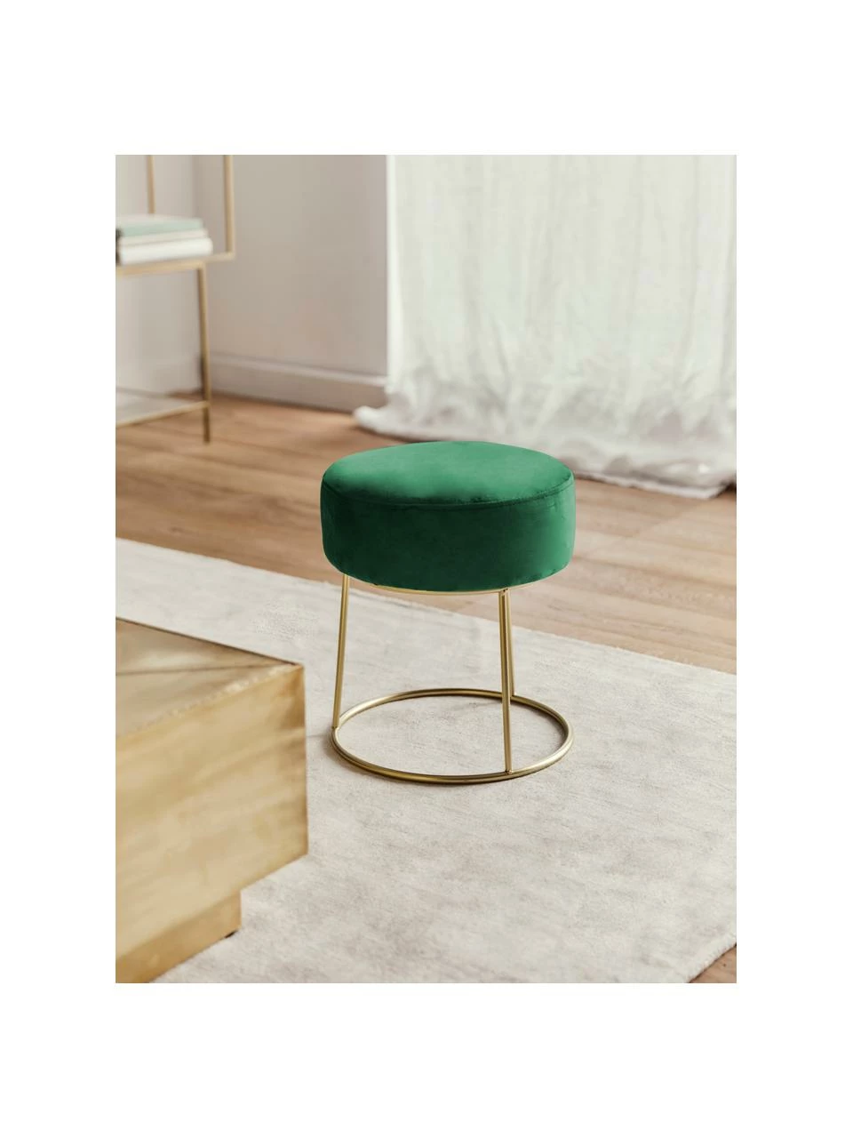 Bizzotto Tabouret rond velours vert Clarissa, Ø 35 x haut. 40 cm 2 Bizzotto Tabouret rond velours vert Clarissa, Ø 35 x haut. 40 cm – Image 2