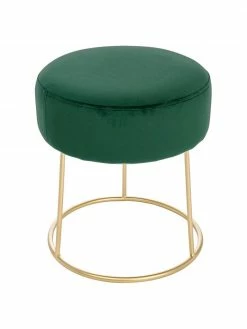 Bizzotto Tabouret rond velours vert Clarissa, Ø 35 x haut. 40 cm
