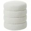 Westwing Collection Tabouret tissu boucl&eacute; blanc cr&egrave;me Alto, Ø 42 x haut. 47 cm