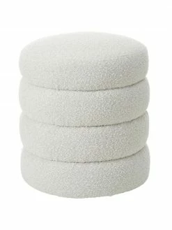 Westwing Collection Tabouret tissu bouclé blanc crème Alto, Ø 42 x haut. 47 cm