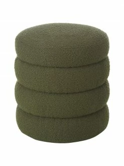 Westwing Collection Tabouret tissu bouclé vert Alto, Ø 42 x haut. 47 cm
