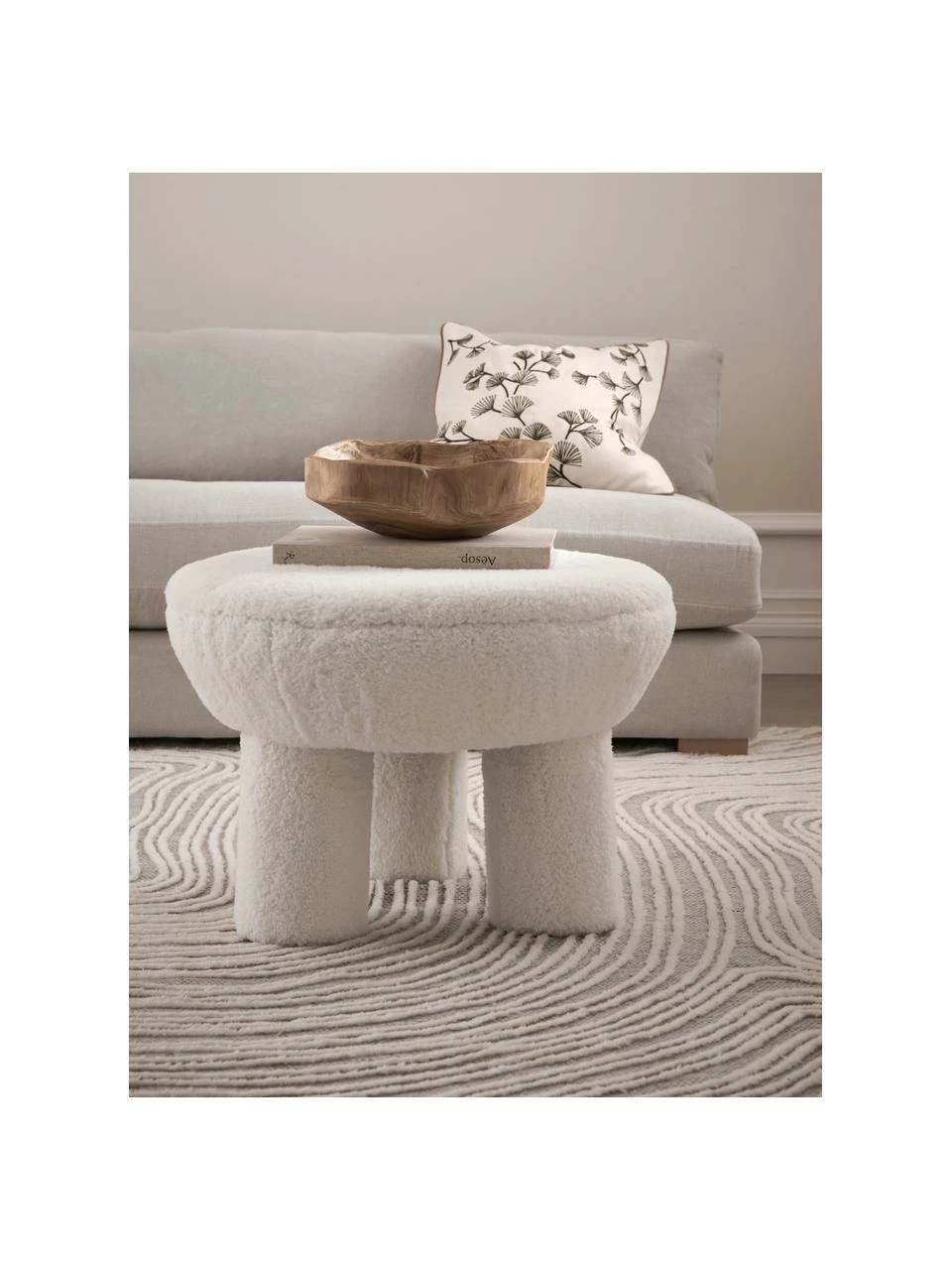 Tabouret tissu peluche blanc Bigfant, Ø 61 x haut. 43 cm 2 Tabouret tissu peluche blanc Bigfant, Ø 61 x haut. 43 cm – Image 2