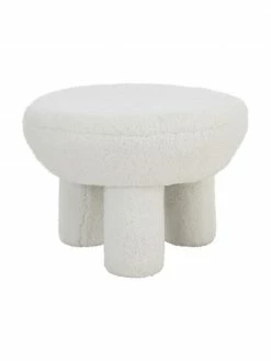 Tabouret tissu peluche blanc Bigfant, Ø 61 x haut. 43 cm