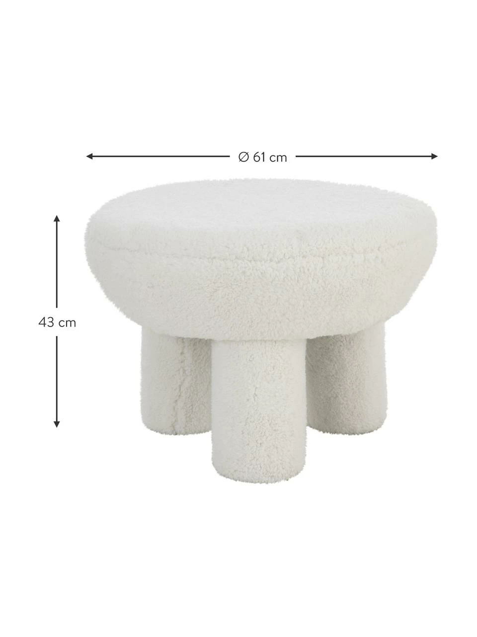 Tabouret tissu peluche blanc Bigfant, Ø 61 x haut. 43 cm 4 Tabouret tissu peluche blanc Bigfant, Ø 61 x haut. 43 cm – Image 4