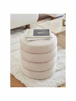 Westwing Collection Tabouret velours blanc crème Alto, Ø 42 x haut. 47 cm -furniture Soldes Tabouret velours blanc creme Alto 2