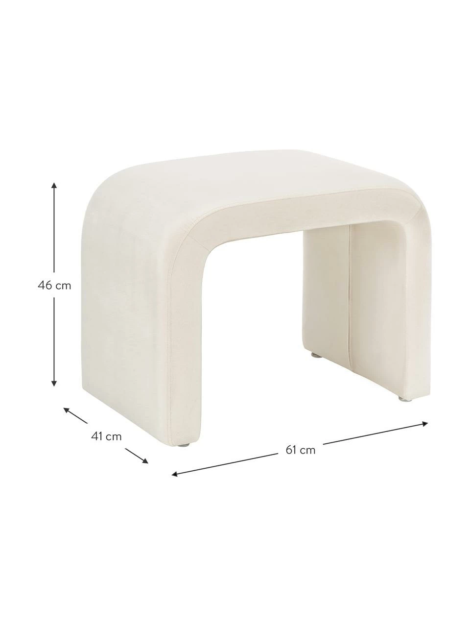 Westwing Collection Tabouret velours blanc créme Penelope, larg. 61 x haut. 46 cm 3 Westwing Collection Tabouret velours blanc créme Penelope, larg. 61 x haut. 46 cm – Image 3