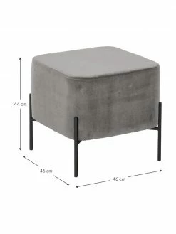 Westwing Collection Tabouret velours gris Harper, larg. 46 x haut. 44 cm -furniture Soldes Tabouret velours gris Harper 2