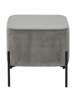 Westwing Collection Tabouret velours gris Harper, larg. 46 x haut. 44 cm -furniture Soldes Tabouret velours gris Harper 3