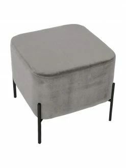 Westwing Collection Tabouret velours gris Harper, larg. 46 x haut. 44 cm -furniture Soldes Tabouret velours gris Harper 4
