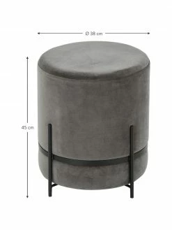 Westwing Collection Tabouret velours gris Haven, ∅ 38 x haut. 45 cm -furniture Soldes Tabouret velours gris Haven 2