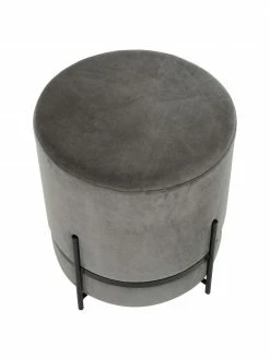 Westwing Collection Tabouret velours gris Haven, ∅ 38 x haut. 45 cm -furniture Soldes Tabouret velours gris Haven 3
