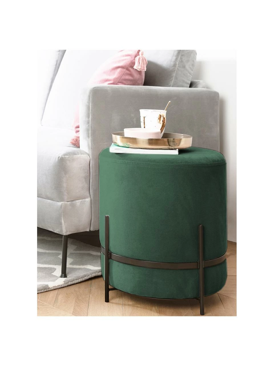 Westwing Collection Tabouret velours vert foncé Haven, ∅ 38 x haut. 45 cm 2 Westwing Collection Tabouret velours vert foncé Haven, ∅ 38 x haut. 45 cm – Image 2