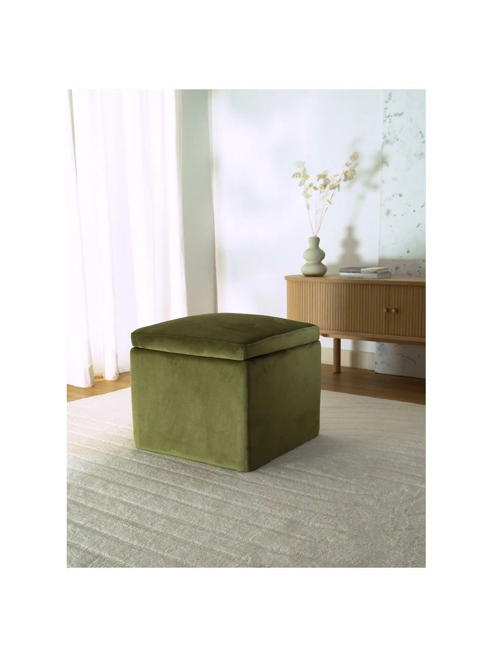 Westwing Collection Tabouret velours vert olive avec rangement Winou, larg. 50 x haut. 48 cm 2 Westwing Collection Tabouret velours vert olive avec rangement Winou, larg. 50 x haut. 48 cm – Image 2