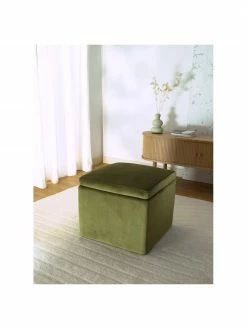 Westwing Collection Tabouret velours vert olive avec rangement Winou, larg. 50 x haut. 48 cm 8 Westwing Collection Tabouret velours vert olive avec rangement Winou, larg. 50 x haut. 48 cm -furniture Soldes Tabouret velours vert olive avec rangement Winou 2