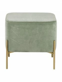 Westwing Collection Tabouret velours vert sauge Harper, larg. 46 x haut. 44 cm -furniture Soldes Tabouret velours vert sauge Harper 2