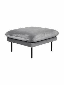 Westwing Collection Tabouret/repose-pieds velours gris avec pieds en métal Moby, larg. 78 x haut. 48 cm