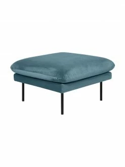 Westwing Collection Tabouret/repose-pieds velours turquoise avec pieds en métal Moby, larg. 78 x haut. 48 cm