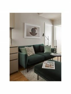 Westwing Collection Tabouret/repose-pieds velours vert foncé avec pieds en métal Moby, larg. 78 x haut. 48 cm -furniture Soldes Tabouretrepose pieds velours vert fonce avec pieds en metal Moby 2